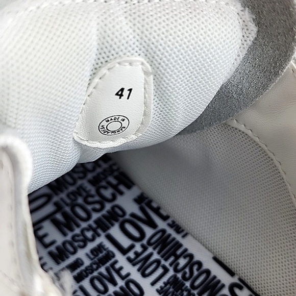 NWT Love Moschino Women's White Black Leather Low Top Sneakers Logo  Size 10/41 - Picture 14 of 16